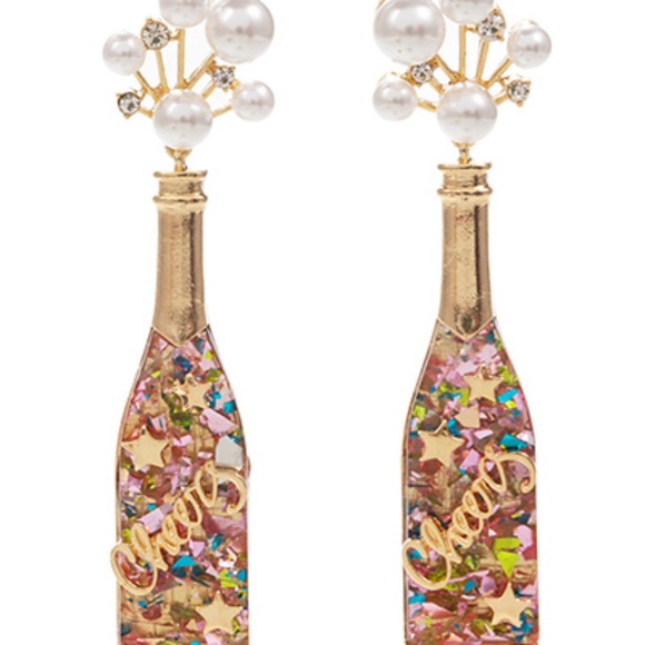 "Cheers" Champagne Bottle Glitter Earrings - Picture 1 of 1